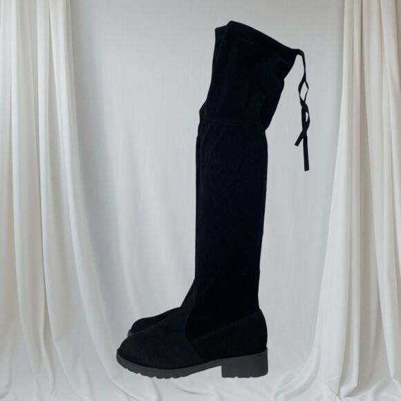 Boho Whimsygoth Faux Suede Black Flat Over The Knee Tassel Boots US 9.5 EU 40 - Picture 1 of 7